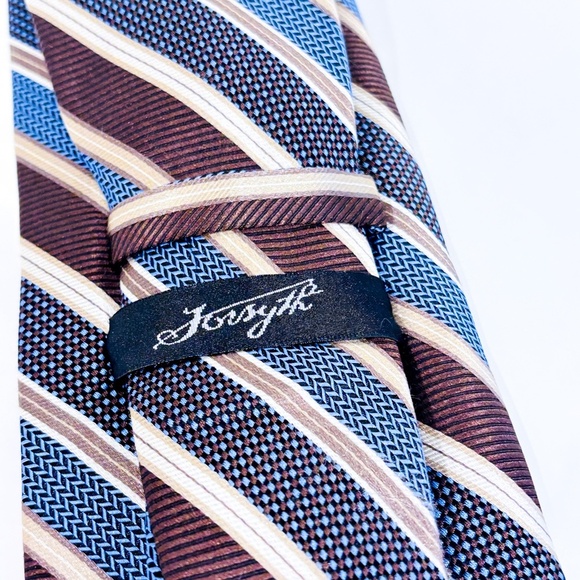JORSYTH Silk Brown Blue Striped Tie Classic Men’s Accessory * - Picture 3 of 3